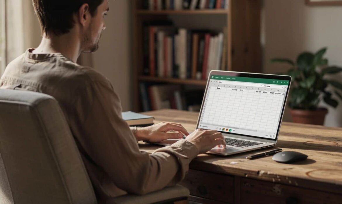 Homme travaillant sur un ordinateur portable avec tableur