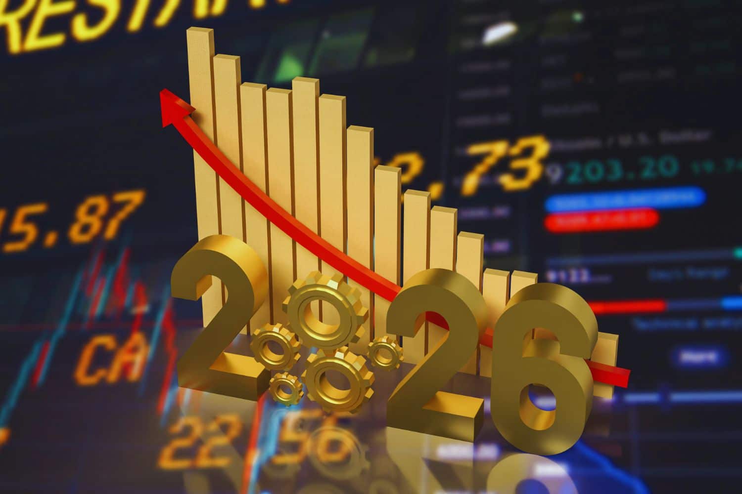 2026 en or avec graphique boursier haussier