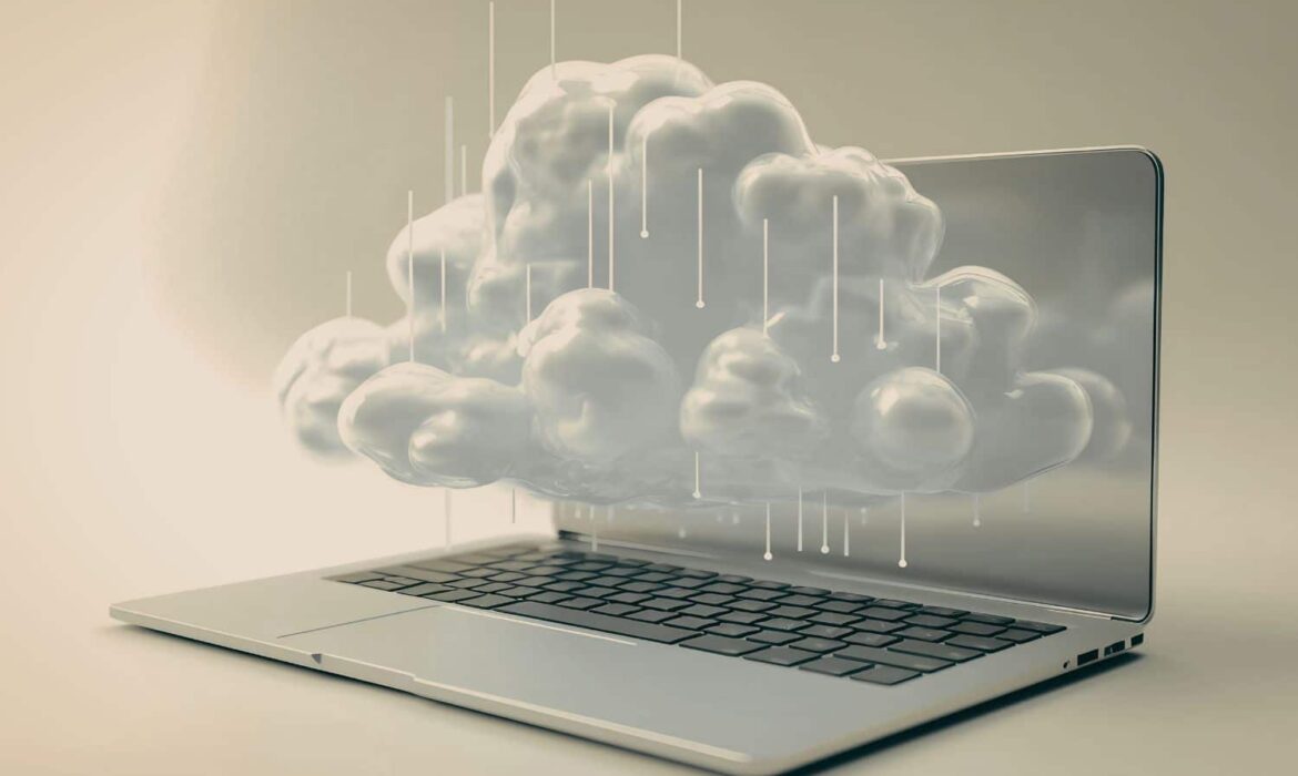 Ordinateur portable avec nuage numérique en 3D
