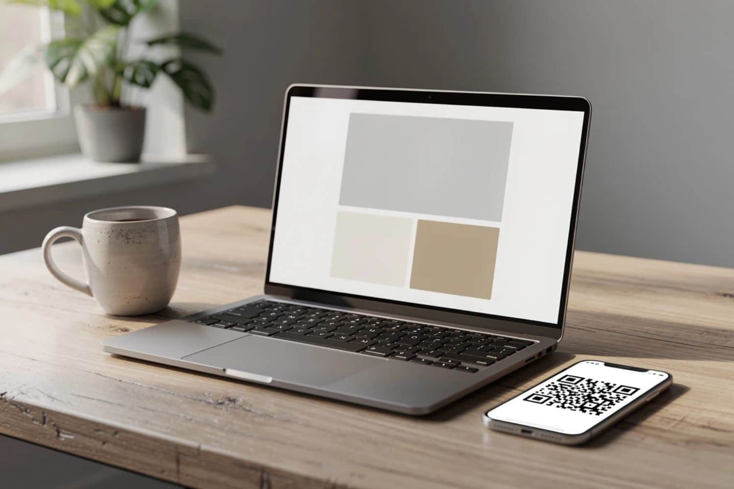 Ordinateur portable et smartphone avec QR code