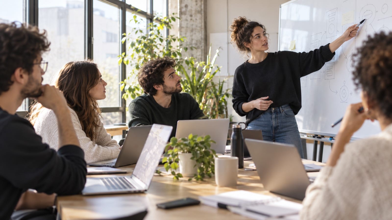 Jeunes adultes en bootcamp digital, séance de pitch